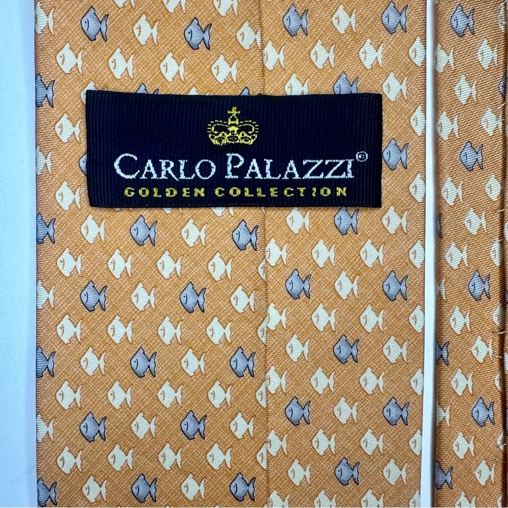 Carlo Palazzi Golden Collection Swimming Fish Classic Silk Tie 3.75”